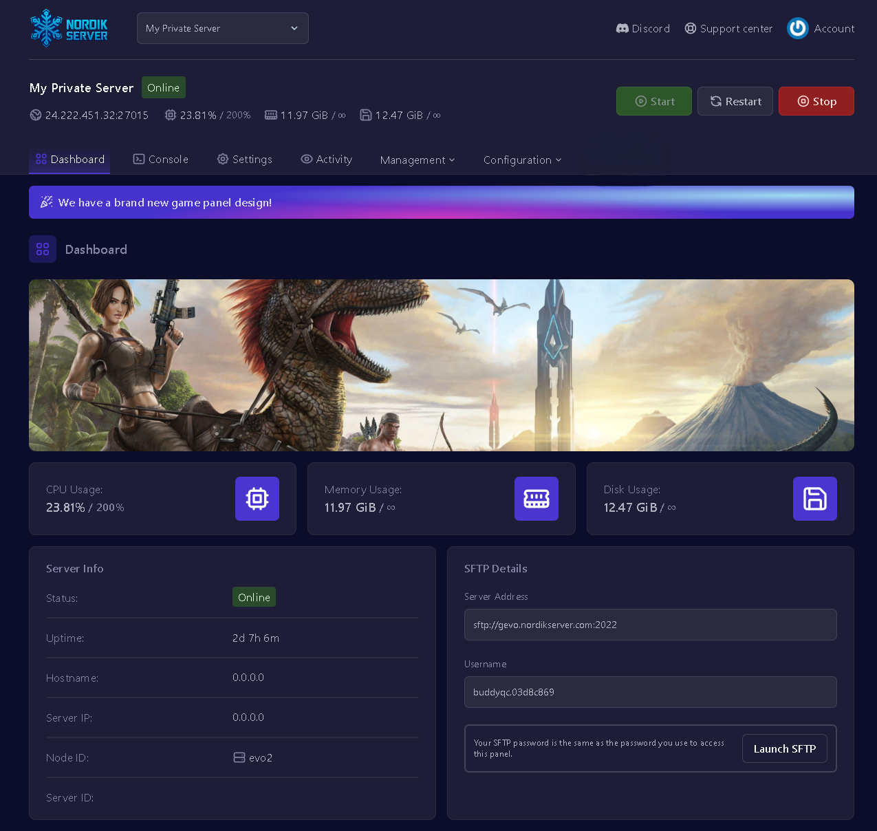 Nordik Server Game Panel